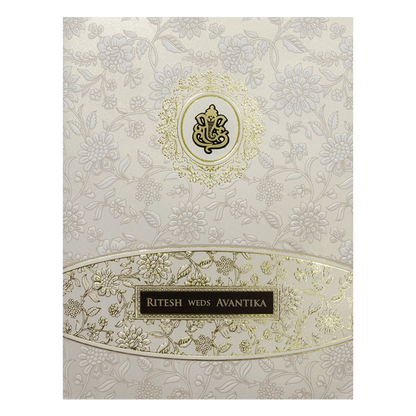 White Floral Padded Wedding Card-KSH73590