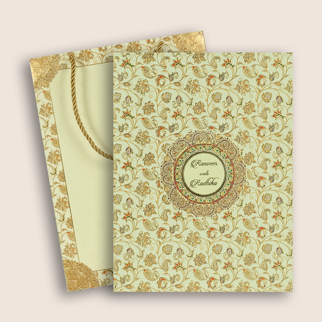 Cream Premium Floral Bag Style Wedding Card - KAA05900