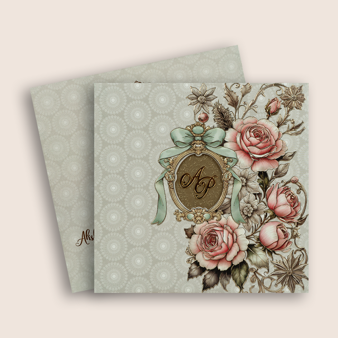 Grey Embossed Floral Padded Marriage Card - KPR026080