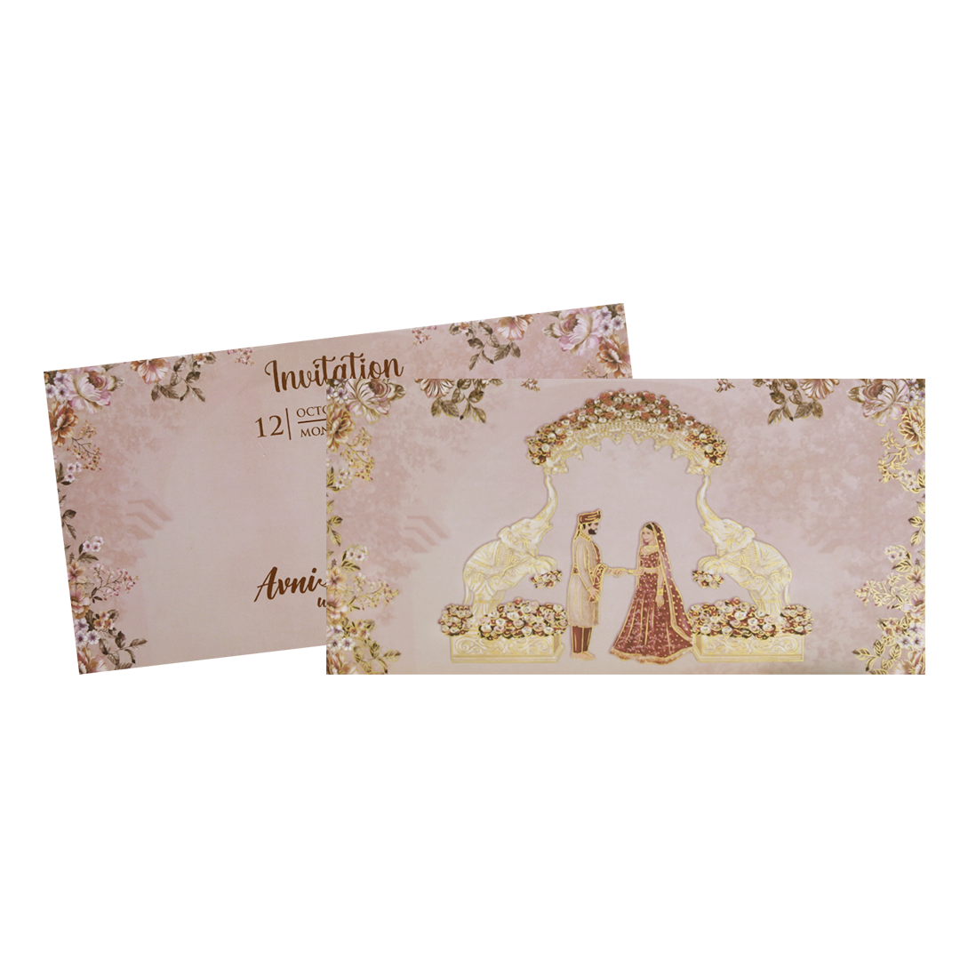 Pink Royal Arch Elephant Wedding Card - KVN06880