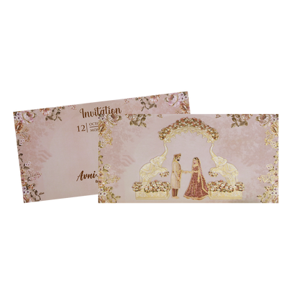 Pink Royal Arch Elephant Wedding Card - KVN06880