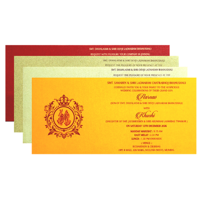 Red Gold Foil Embossed Classic Wedding Invitation Card-KPR06250