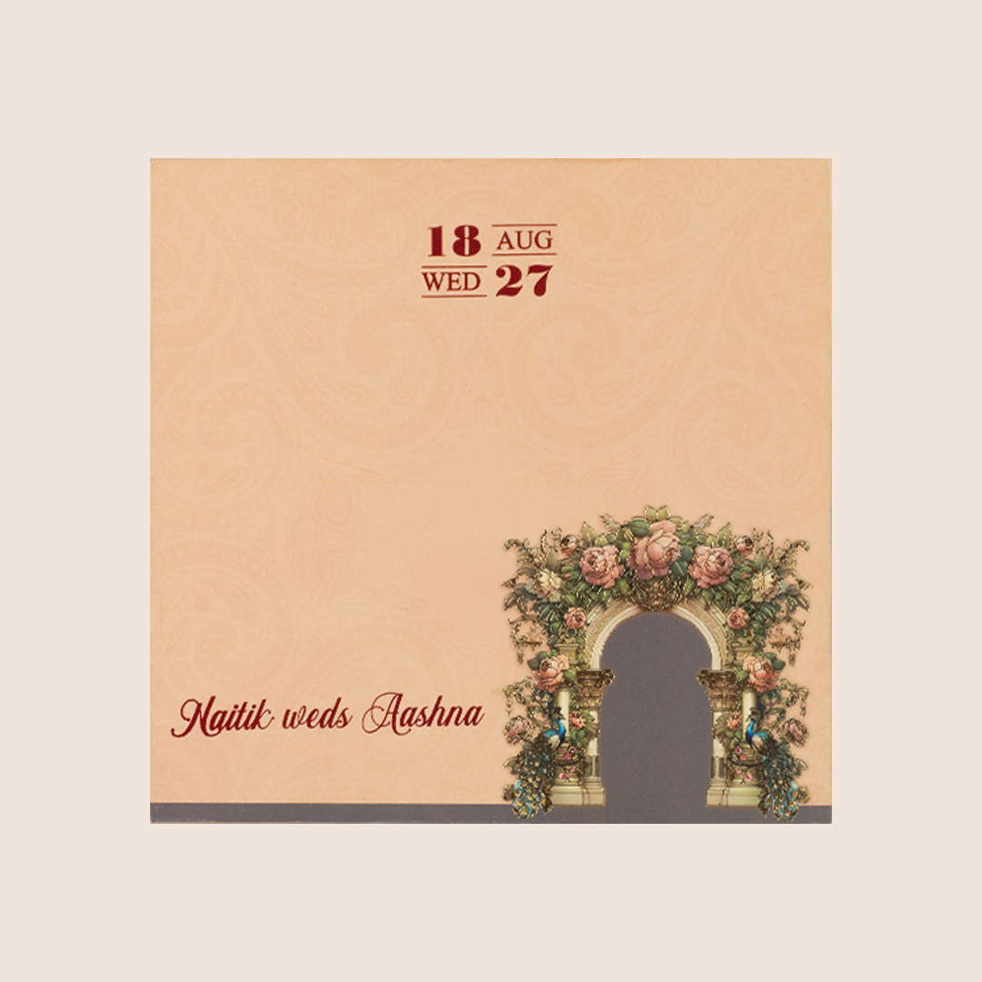 Pink Bride Groom Floral Padded Wedding Card - KPR026030