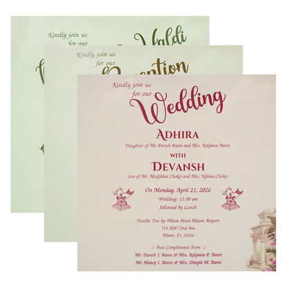 Royal Procession Elephant Padded Wedding Card - KSH72770