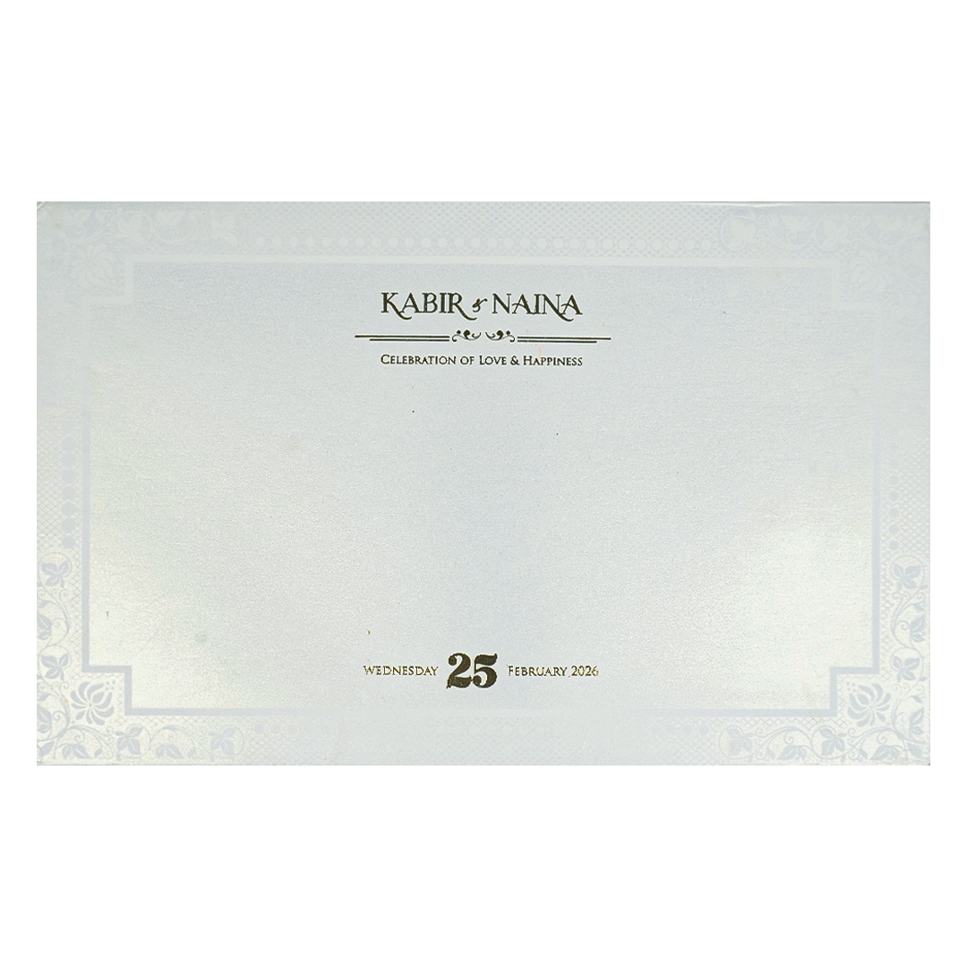 Buy White Gold Barat Padded Wedding Card