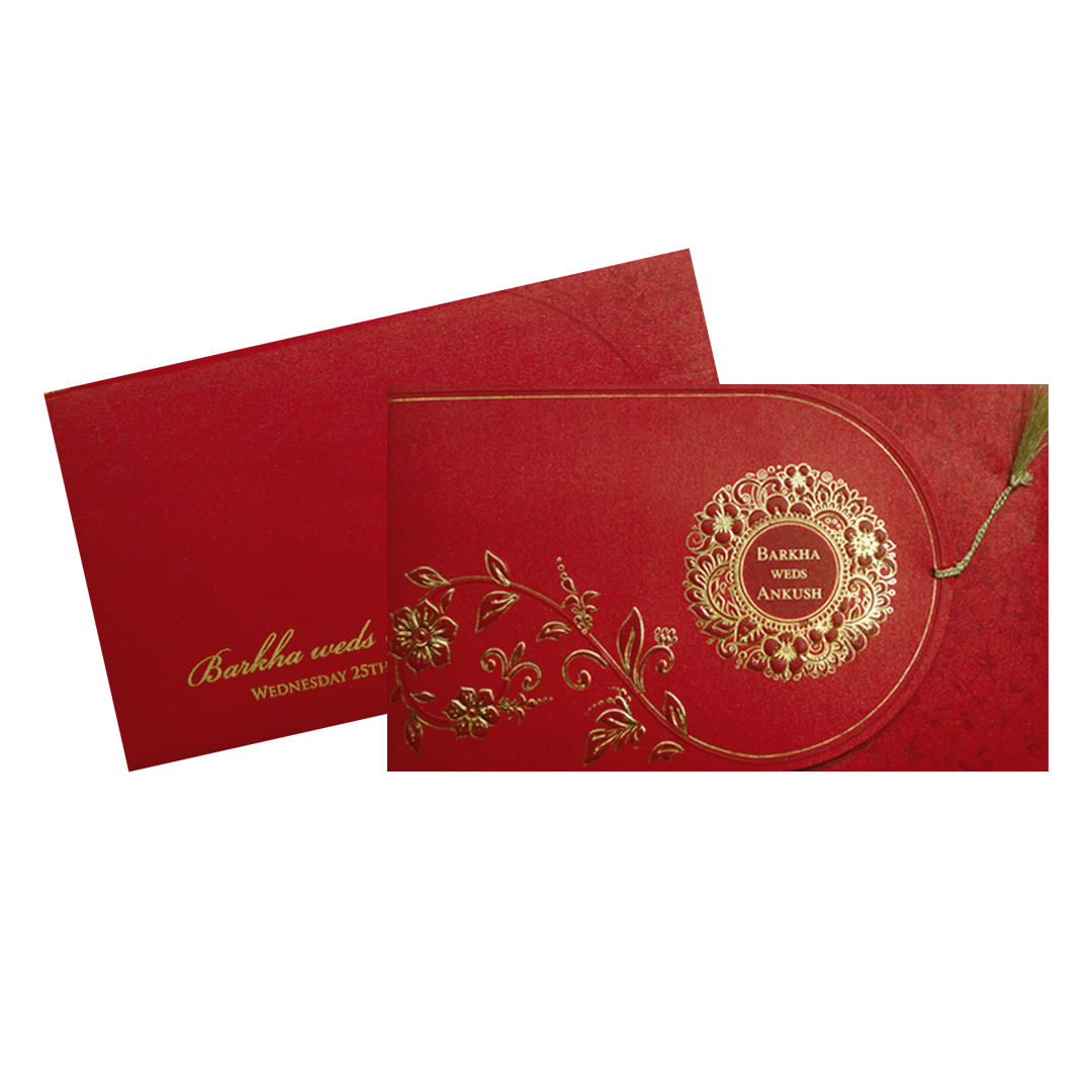 Red Floral Medallion Wedding Invitation Card-KPR06390