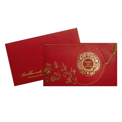 Red Floral Medallion Wedding Invitation Card-KPR06390
