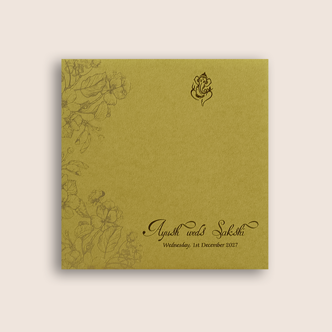 Yellow Embossed Floral Door Style Wedding Card - KPR06070