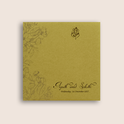 Yellow Embossed Floral Door Style Wedding Card - KPR06070