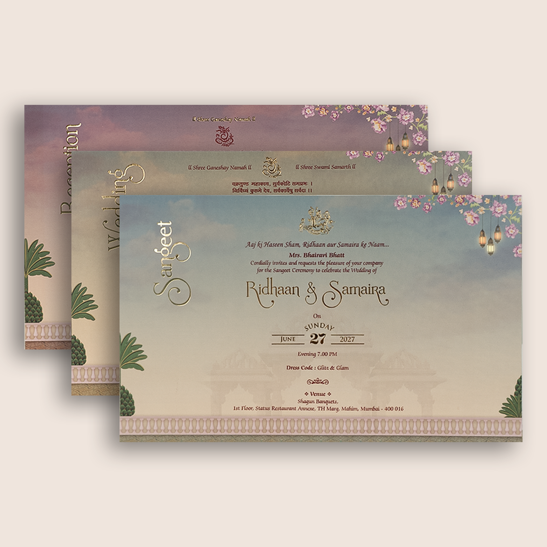 Purple Embossed Bride Groom Padded Wedding Card - KVN07740