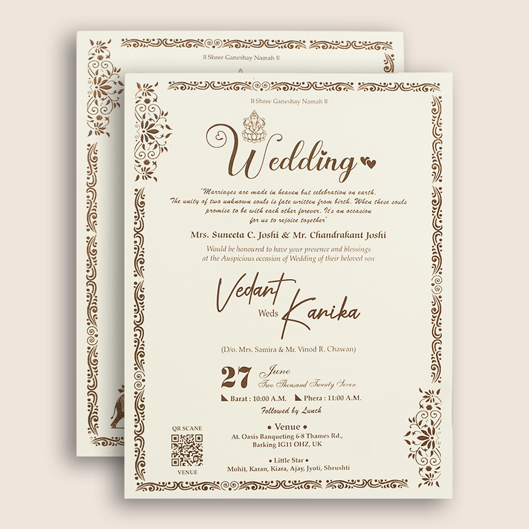 White Embossed Floral Padded Wedding Card - KSH27290