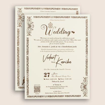 White Embossed Floral Padded Wedding Card - KSH27290