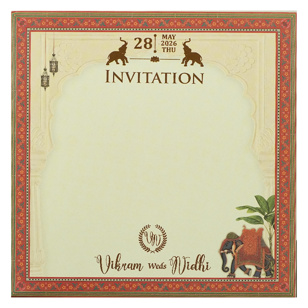 Cream Arch Royal Elephant Wedding Card-KRE27130