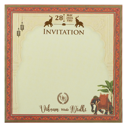 Cream Arch Royal Elephant Wedding Card-KRE27130