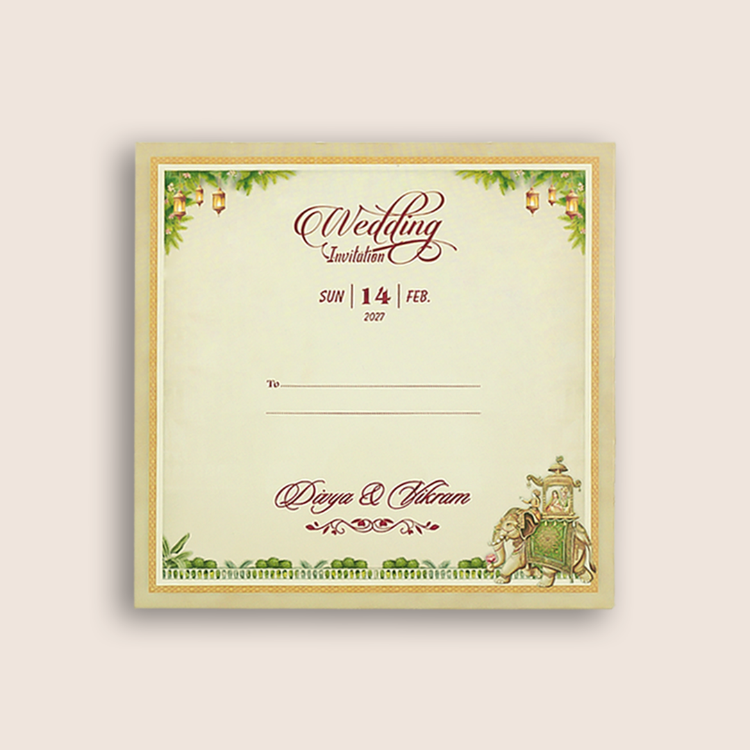Beige Royal Elephant Palace Wedding Card - KNKD8116