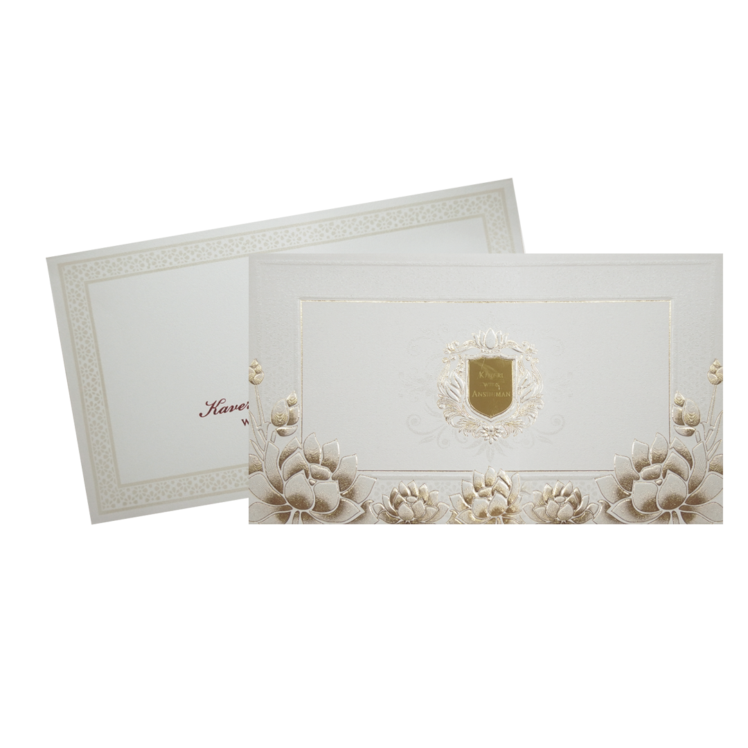 Ivory Lotus Gold Foil Luxury Wedding Invitation Card-KPR24600