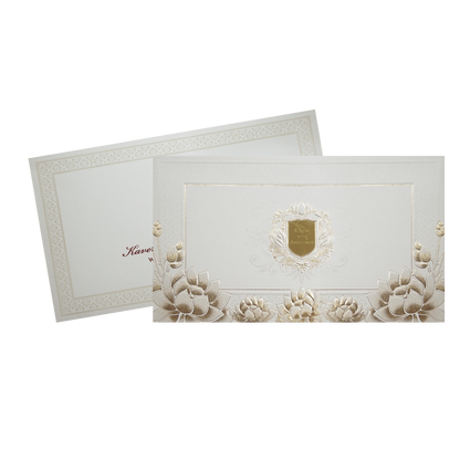 Ivory Lotus Gold Foil Luxury Wedding Invitation Card-KPR24600