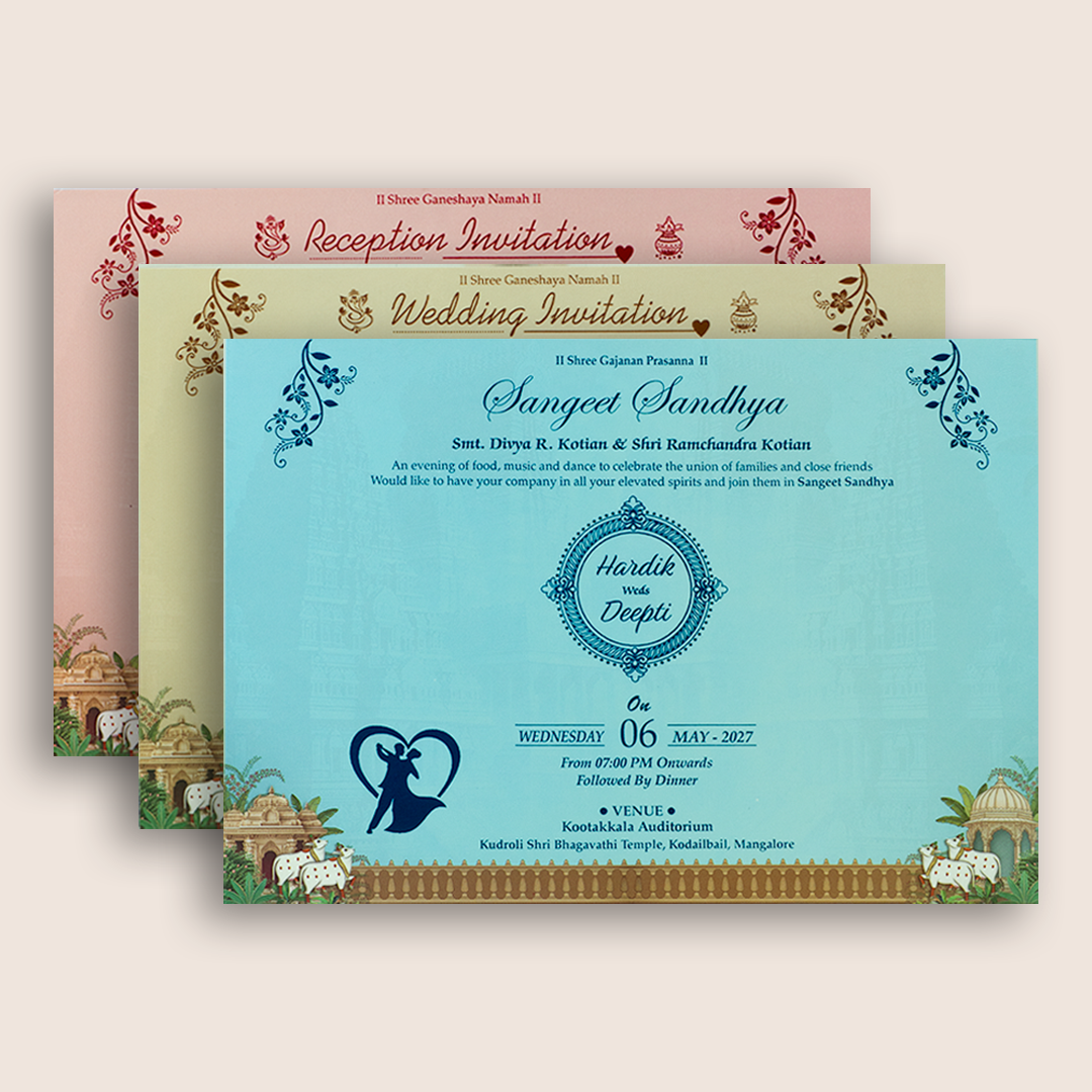 Blue Lord Radha Krishna Padded Door Style Invitation - KSH18190