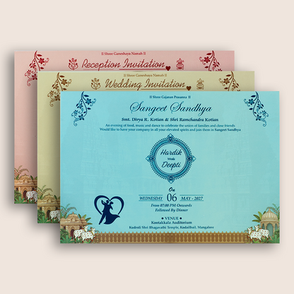 Blue Lord Radha Krishna Padded Door Style Invitation - KSH18190