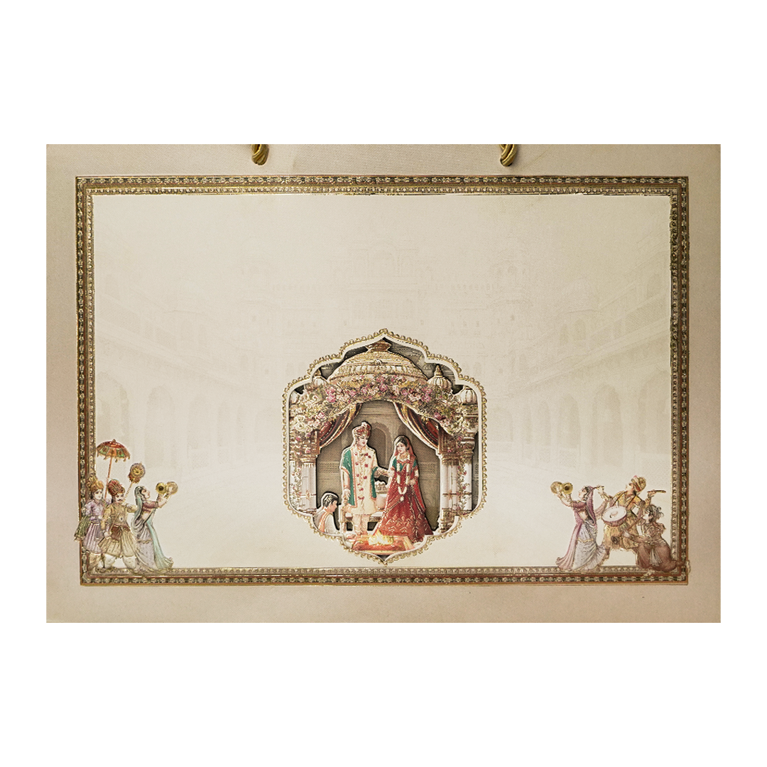Grey Palace Mandap Padded Wedding Card-KSI64550