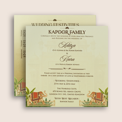 Pastel Brown Elephant Door Style Invitation Card - KFR17160