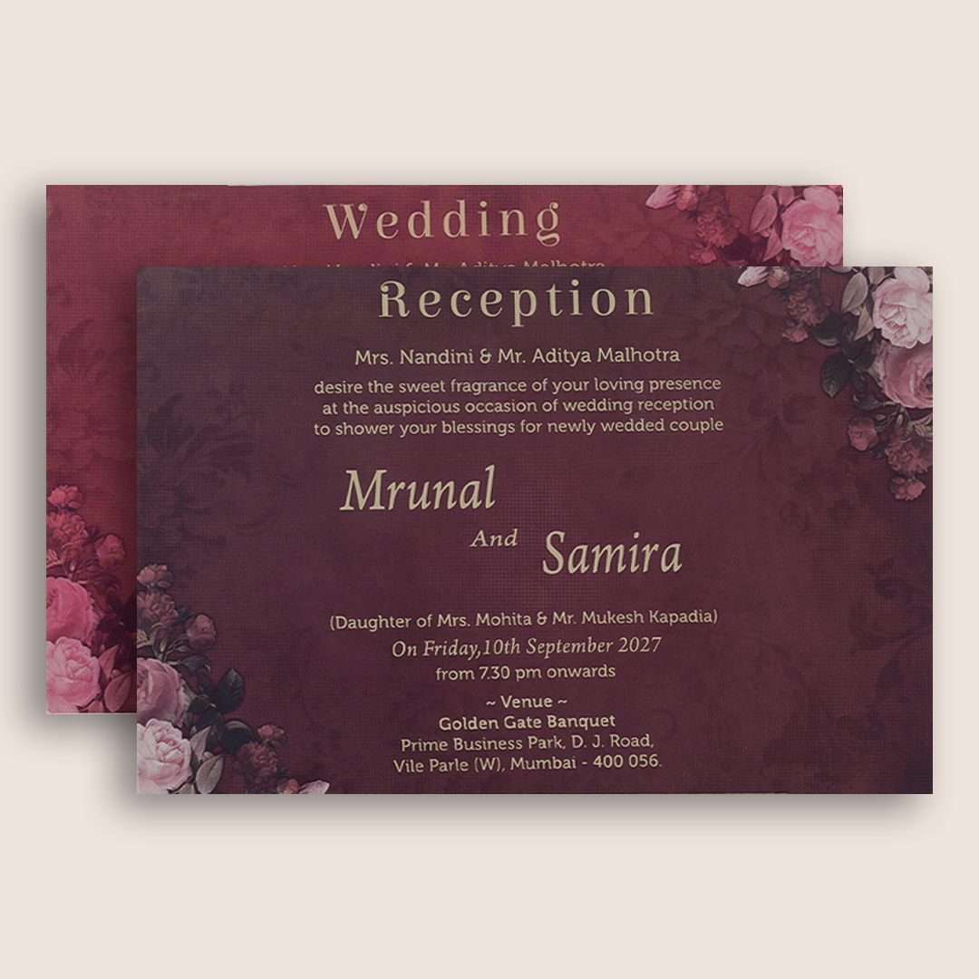 Maroon Floral Padded Door Style Wedding Invitation - KVN07160