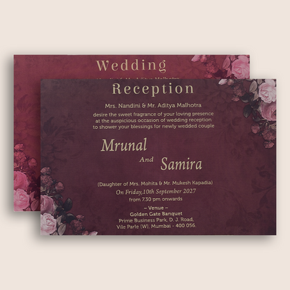 Maroon Floral Padded Door Style Wedding Invitation - KVN07160