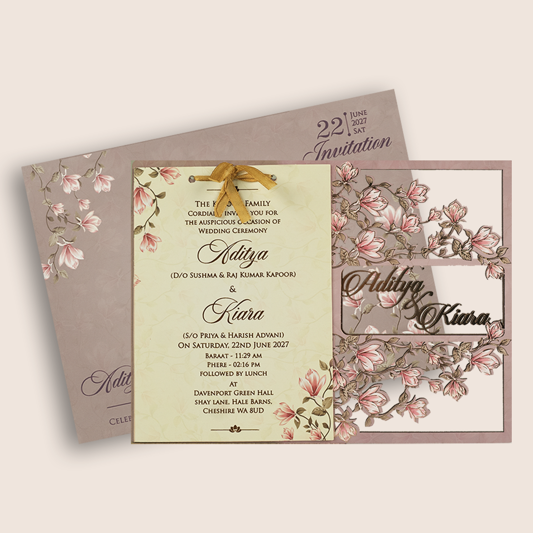 Lavender Floral MDF Laser Cut Wedding Card - KFR16080