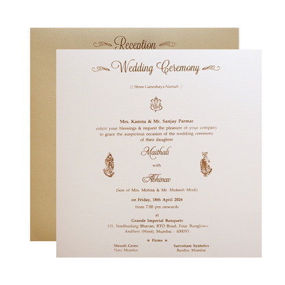 Metalic Gold Laser Cut Palace Padded Wedding Card-KMMWD1129