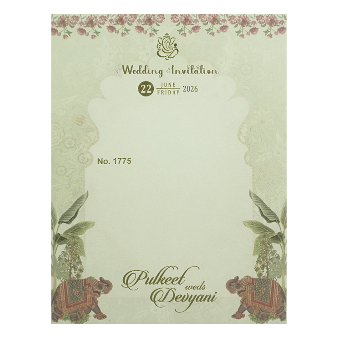 Cream Royal Elephant Wedding Card-KJTS1775