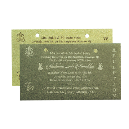 Gold Laser Cut MDF Wedding Invitation Card with Bride &amp; Groom Motif-KRB07020