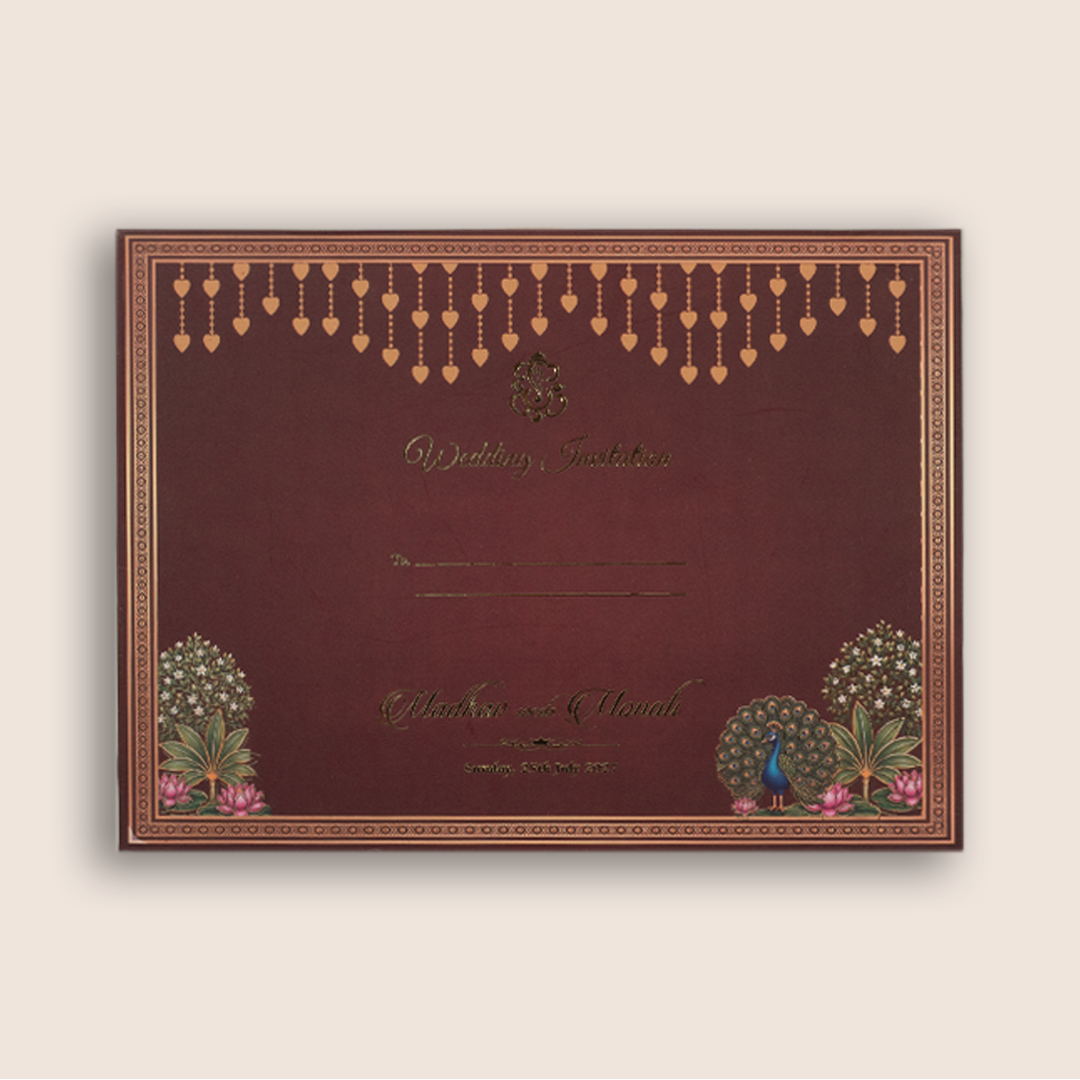 Maroon Lord Balaji Padmavathi Padded Wedding Card - KJTS3700