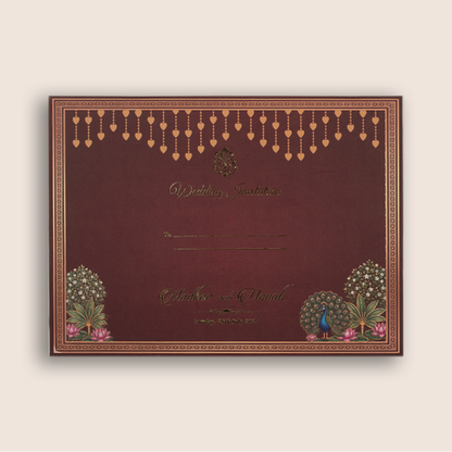 Maroon Lord Balaji Padmavathi Padded Wedding Card - KJTS3700
