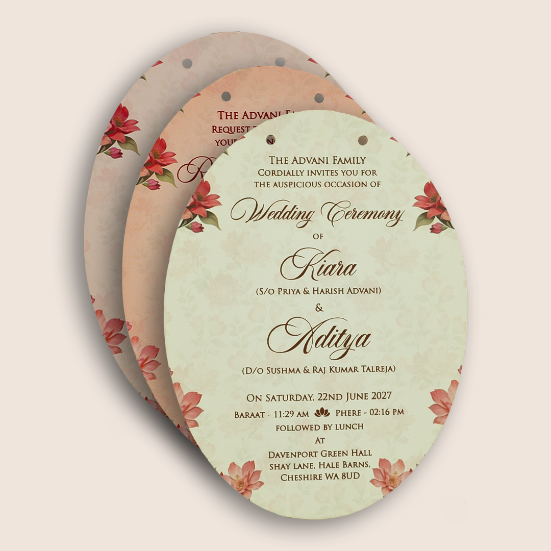Peach Floral MDF Laser Cut Wedding Card - KFR17010