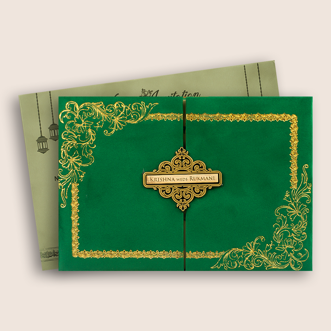 Velvet Floral Padded Door Style Invitation Card - KJTS1952