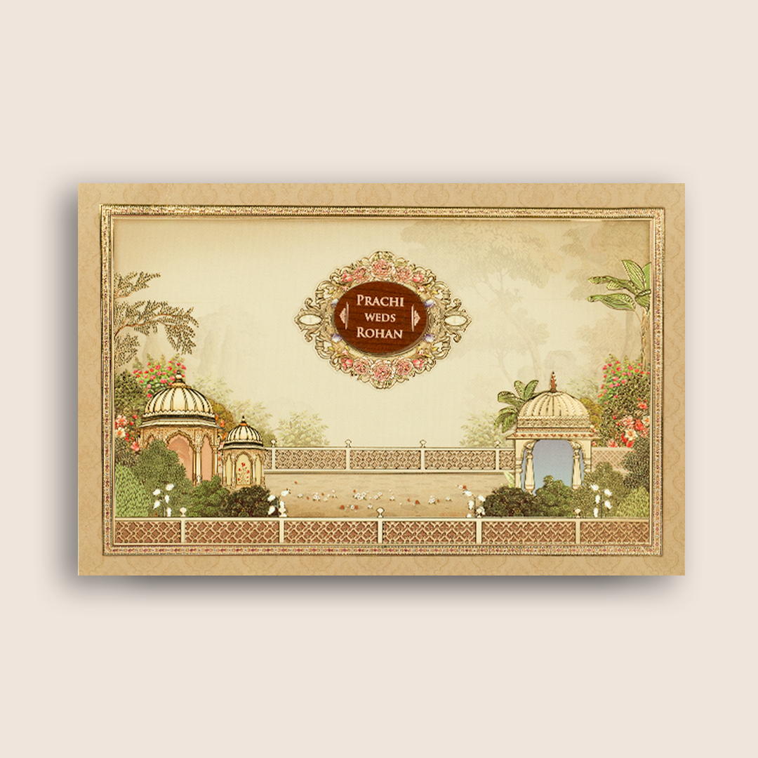 Pastel Brown Floral Jharokha Wedding Invitation - KSH18950