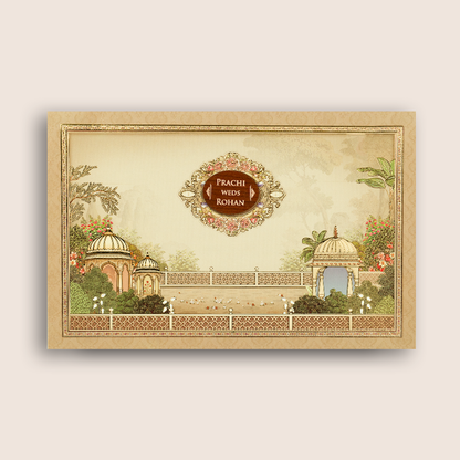 Pastel Brown Floral Jharokha Wedding Invitation - KSH18950
