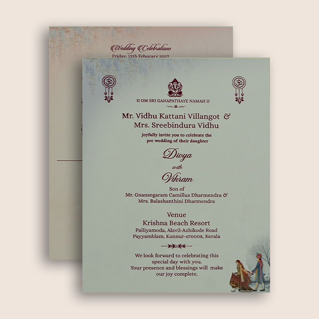 Grey Bride Groom Floral  Door Style Wedding Invitation Card - KNKN6325