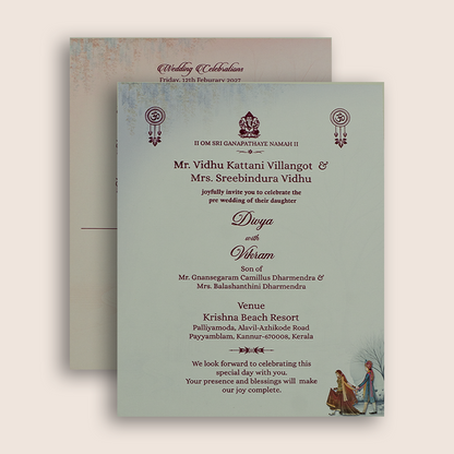 Grey Bride Groom Floral  Door Style Wedding Invitation Card - KNKN6325