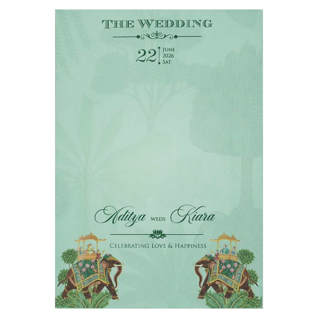 Mint Green Palace Elephant Laser Cut Wedding Card - KFR15130