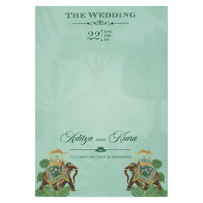 Mint Green Palace Elephant Laser Cut Wedding Card - KFR15130