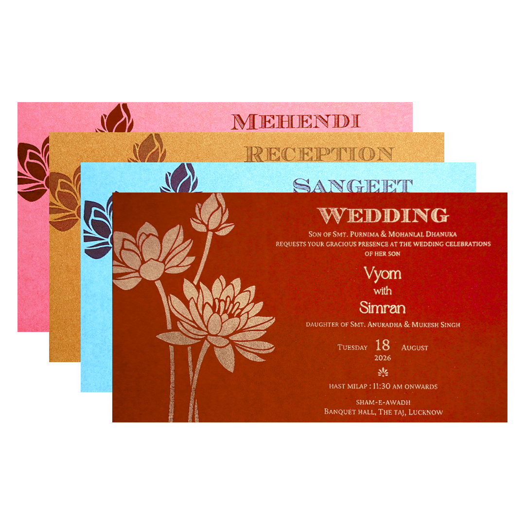 Pink Gold Embossed Flower Wedding Invitation Card-KPR06330