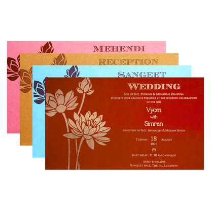 Pink Gold Embossed Flower Wedding Invitation Card-KPR06330