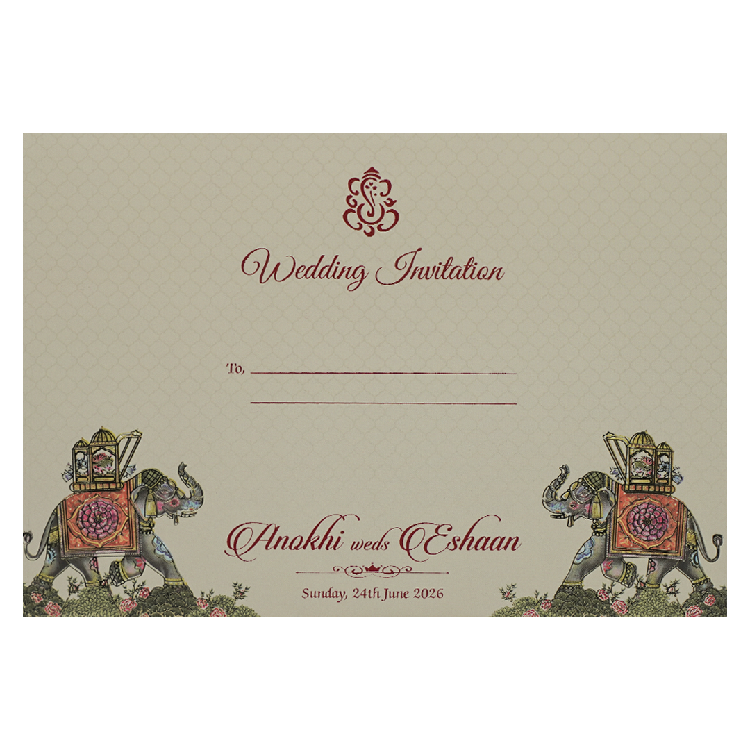 Cream Royal Elephant Arch Wedding Card-KJTS3674