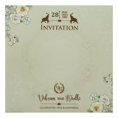 Grey Floral Embossed Circle Paddded Wedding Card-KRE27140