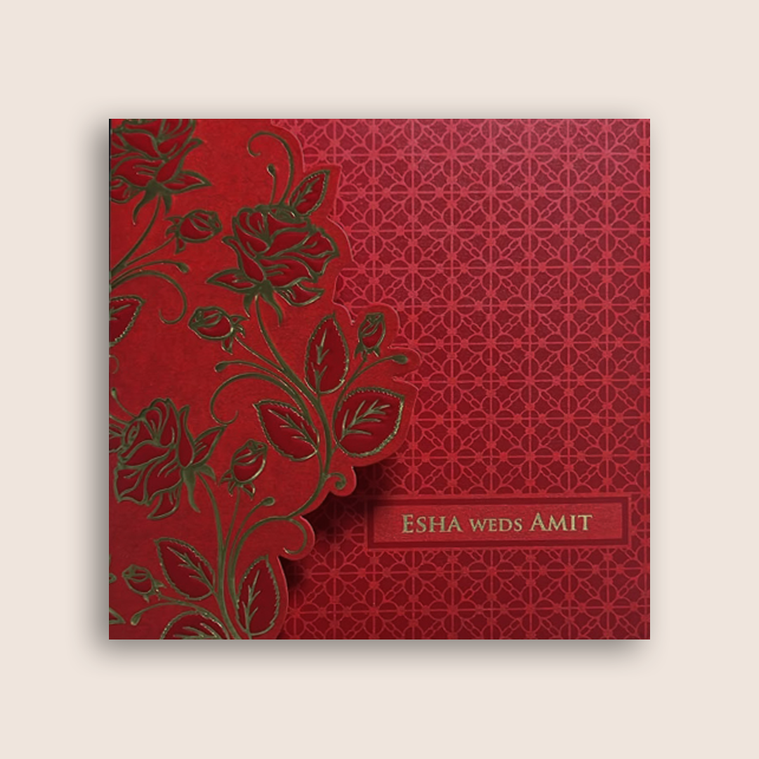 Red Floral Door Style Wedding Card - KPR06230