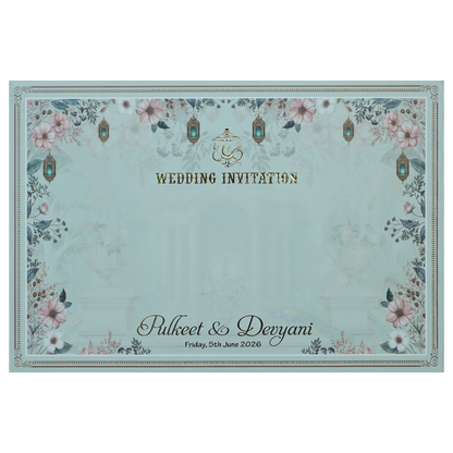 Blue Couple Floral Padded Wedding Card-KJTS1827