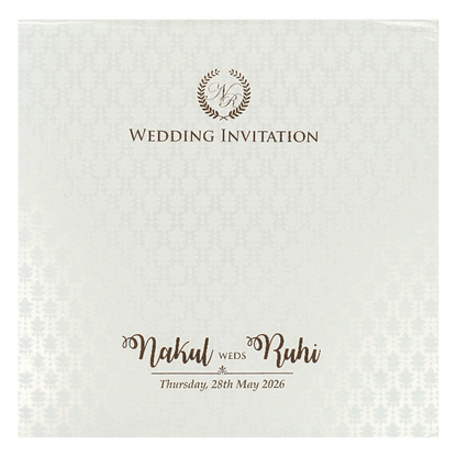 White Pastel Floral Border Padded Wedding card-KRE28300
