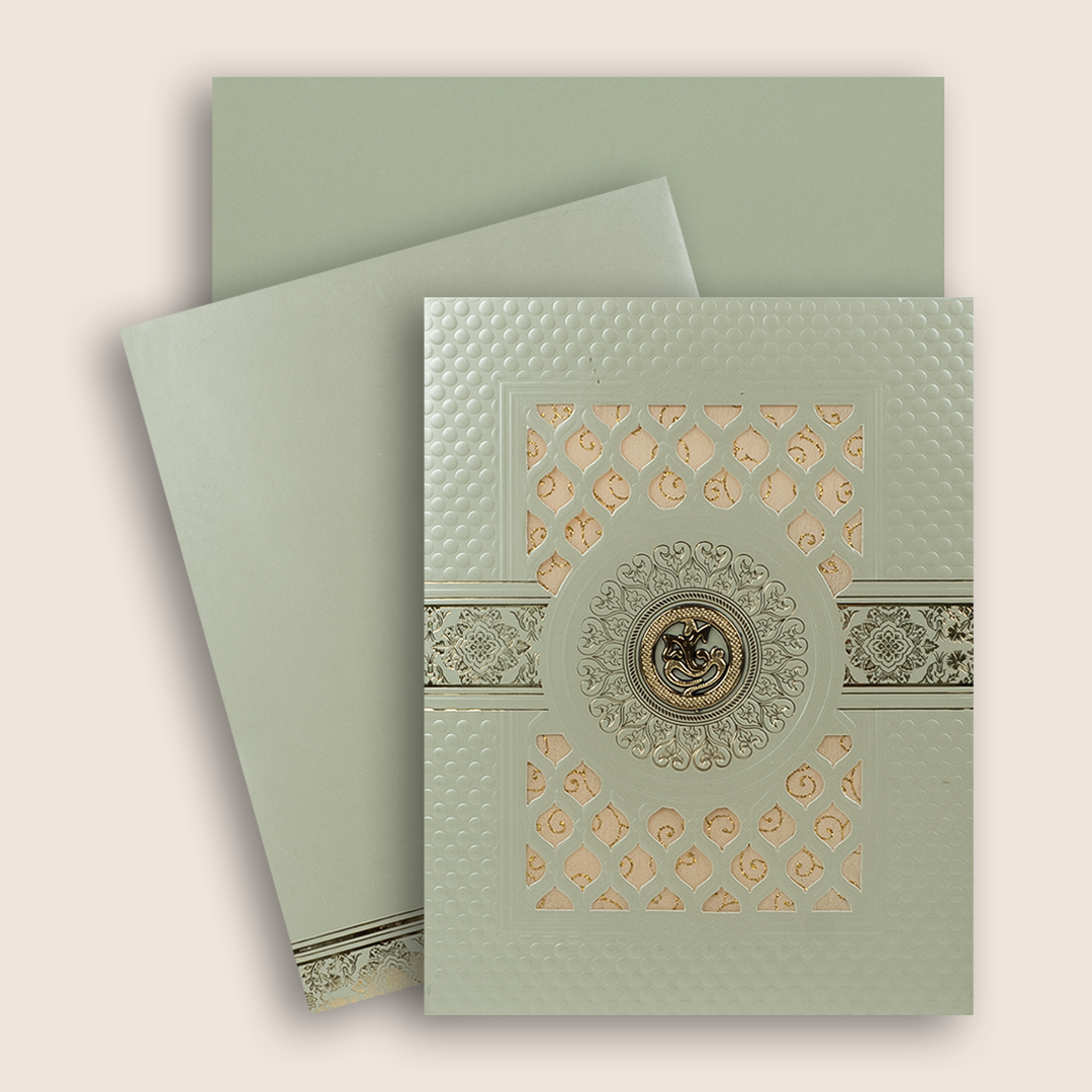 Green Laser Cut Floral Wedding Card - KNL1305G