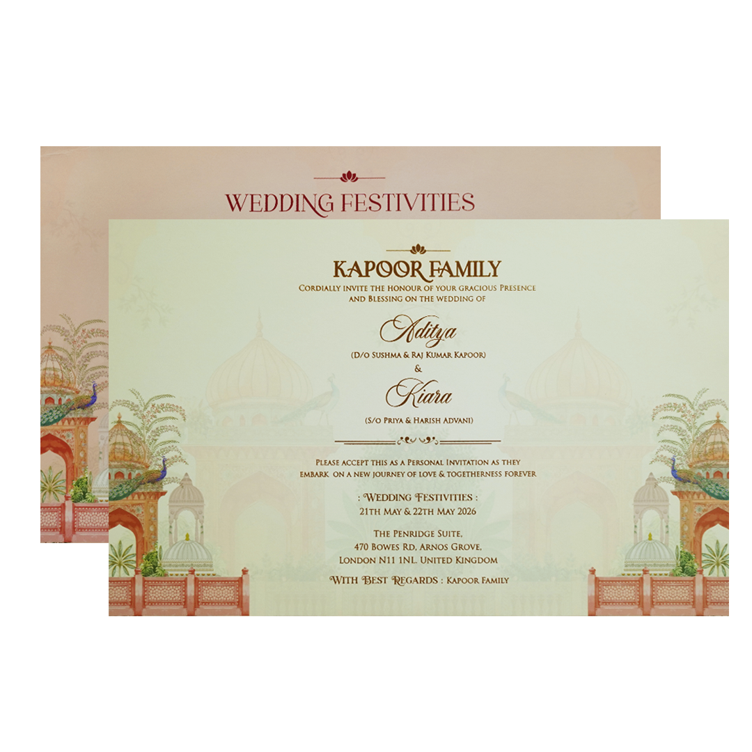 Cream Palace Elephant Theme Wedding Card - KFR16340